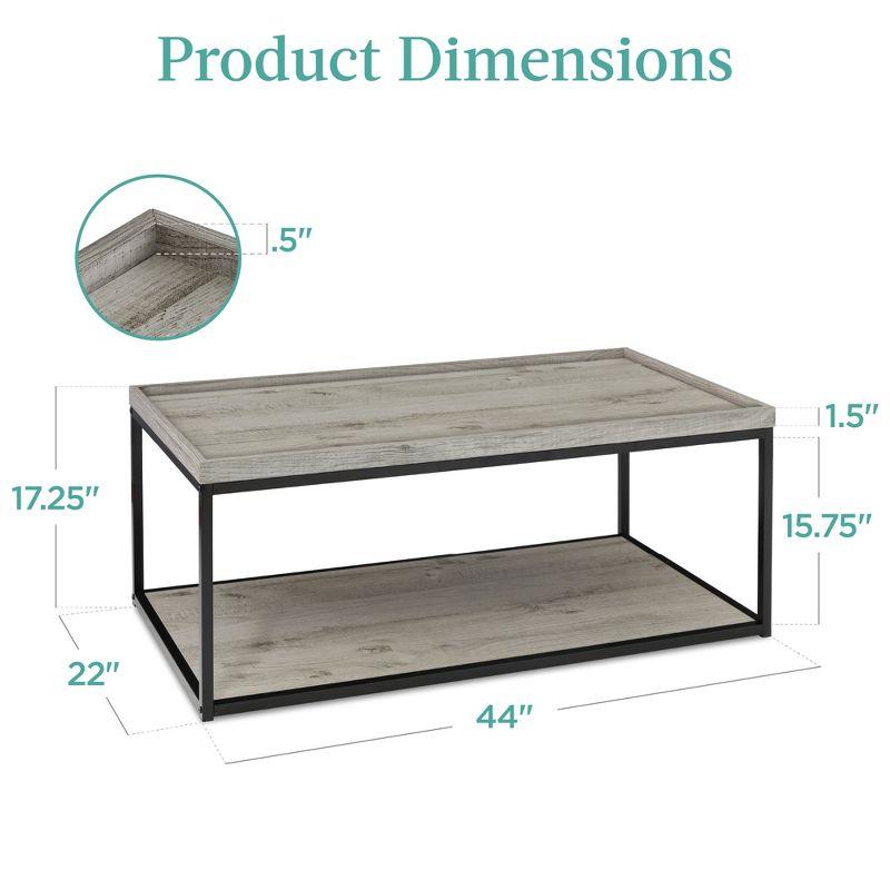 Gray 49.6" Rectangular Metal Frame Coffee Table with Shelf