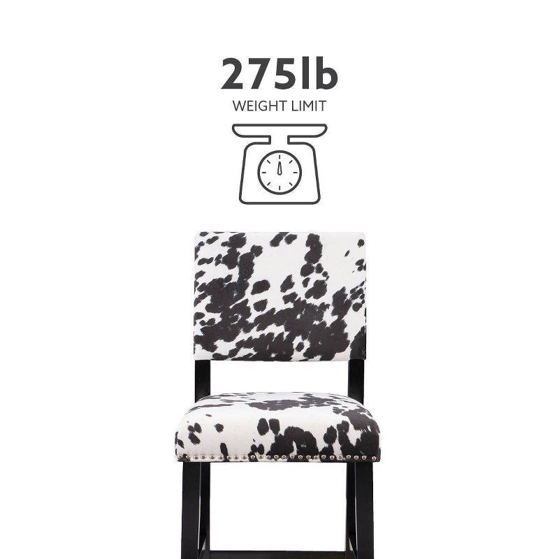 Linon Corey Black Cow Print Upholstery Counter Height Barstool Black/White: Farmhouse Style, Wood Frame, Footrest