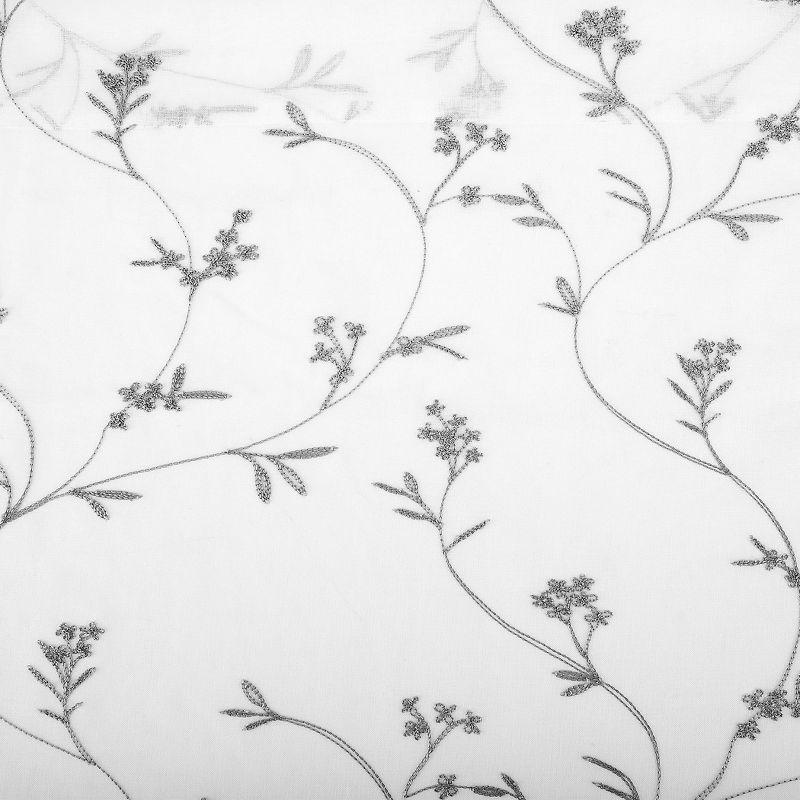 17"x50" Delia Embroidered Floral Sheer Rod Pocket Curtain Valance White/Gray - No. 918: Botanical Window Valance