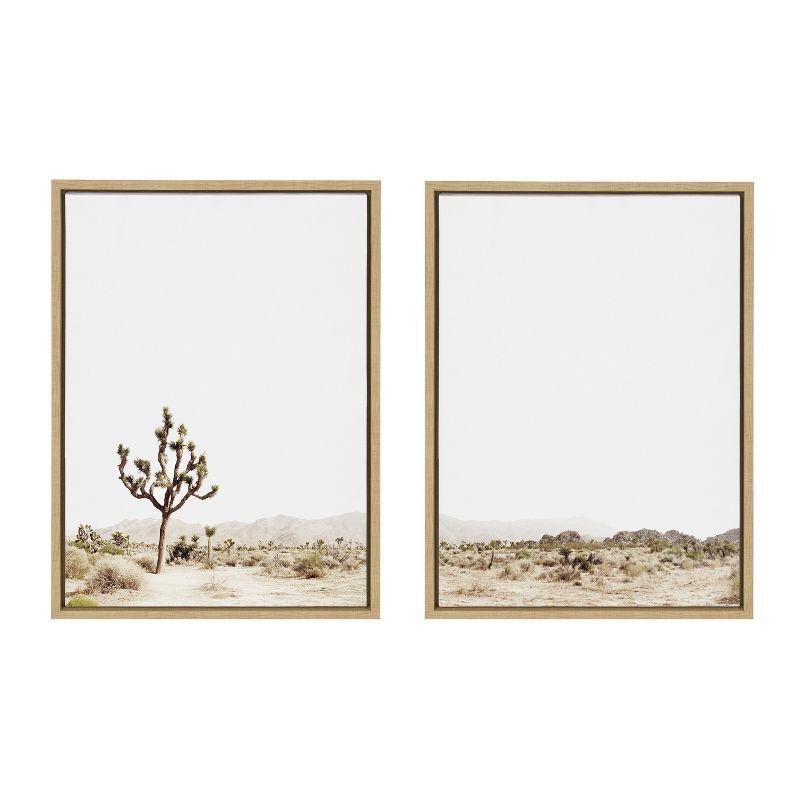 Kate and Laurel Sylvie Lone Joshua Tree Framed Canvas Art Set by Amy Peterson Art Studio, 2 Piece Set 18x24, Natural