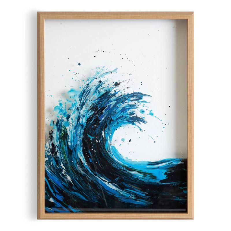 Blake Waves Coastal Framed Glass Art, 18x24 Natural