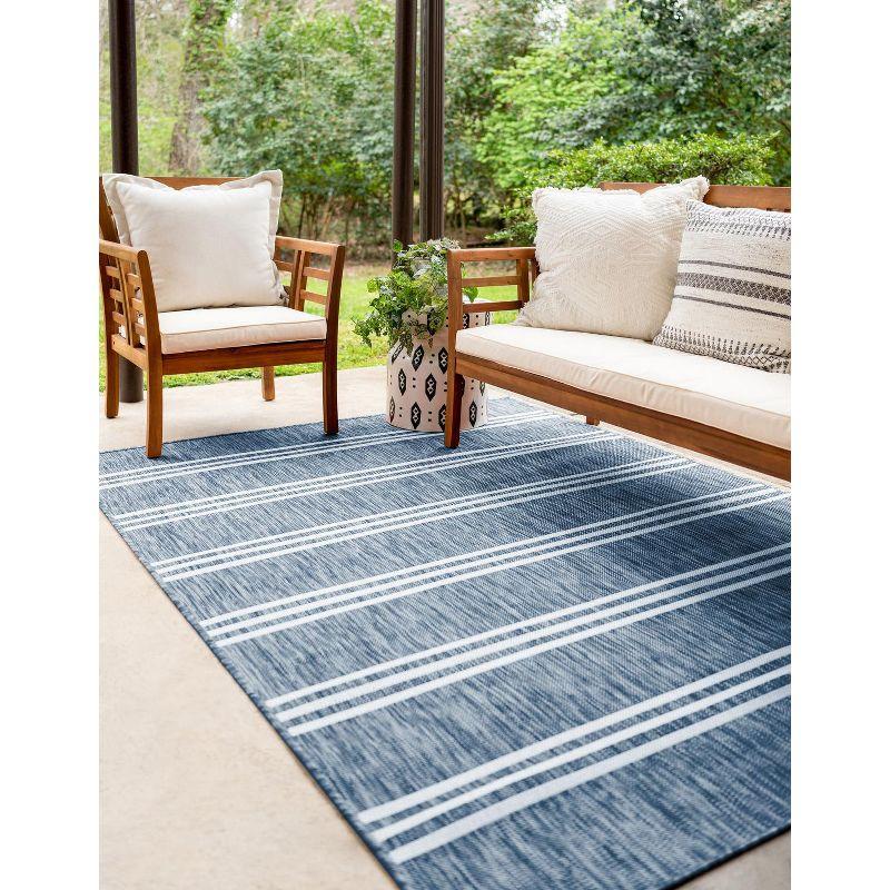 Modern Outdoor Flatweave 4' x 6' Blue Geometric Synthetic Rug