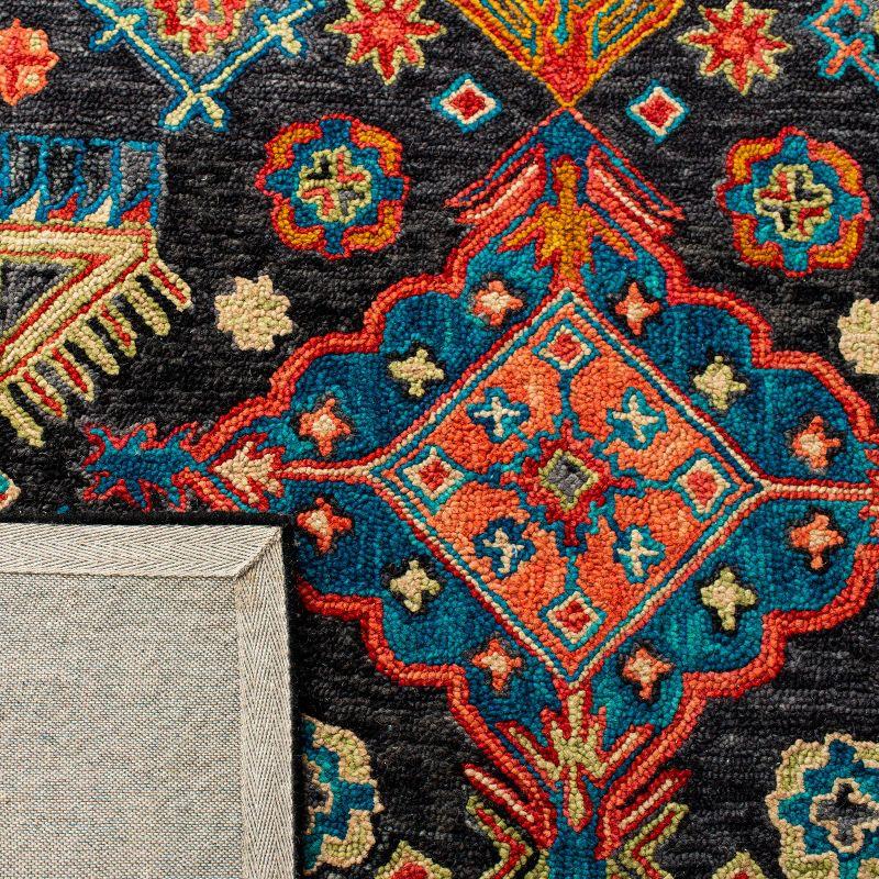 Handmade Blue Floral Wool Area Rug 4' x 6'
