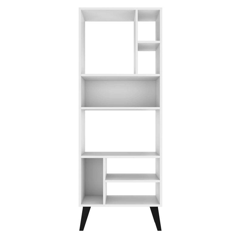 Manhattan Comfort 60.03" Tall Warren Bookshelf White/Black Feet - Manhattan Comfort: Mid-Century Modern 8-Shelf Storage, Matte Finish