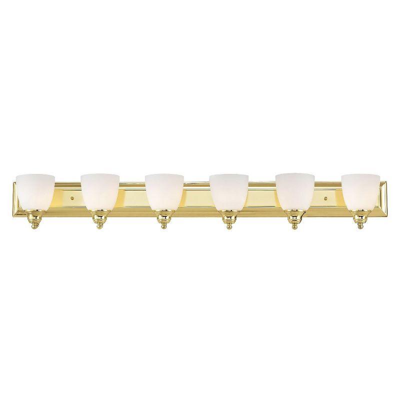 Springfield Polished Brass 6-Light Vanity Fixture with Satin Opal Glass