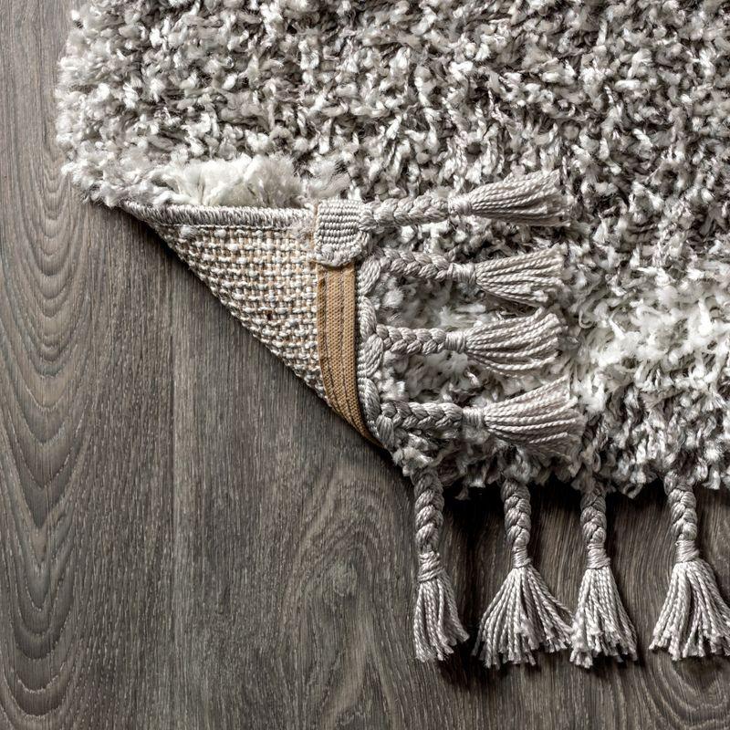 5'x8' Mercer Shag Plush Tassel Moroccan Geometric Trellis Area Rug, Grey/Cream - JONATHAN Y