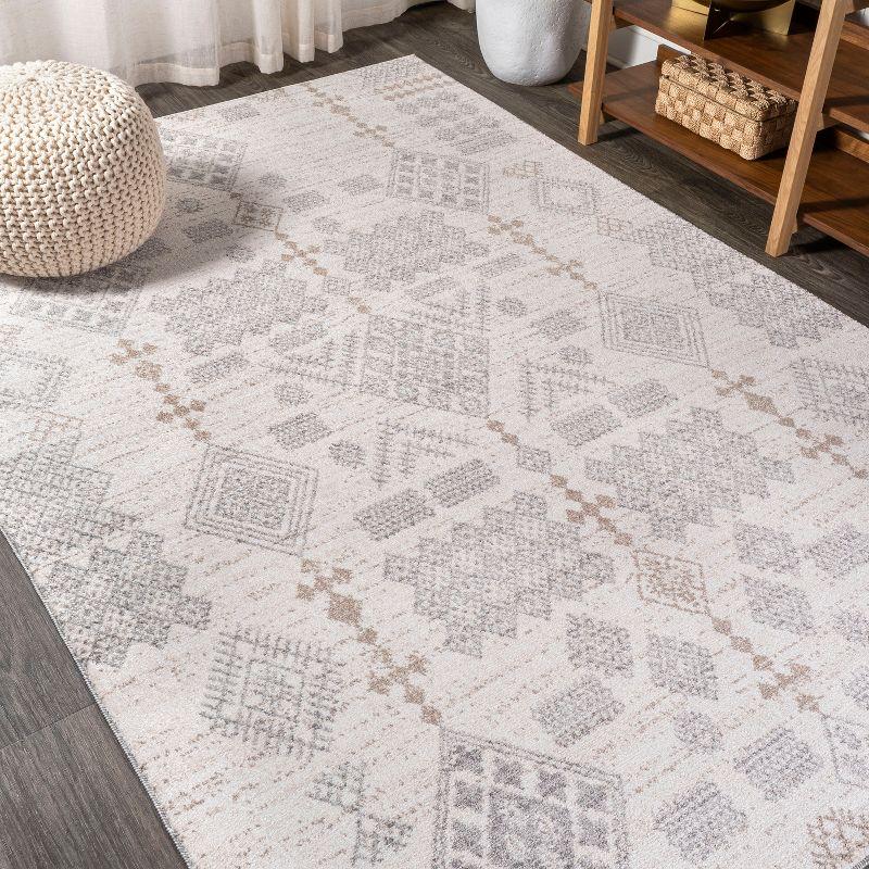 3'x5' Bhalil Berber Diamond Geometric Area Rug, Beige/Gray - JONATHAN Y