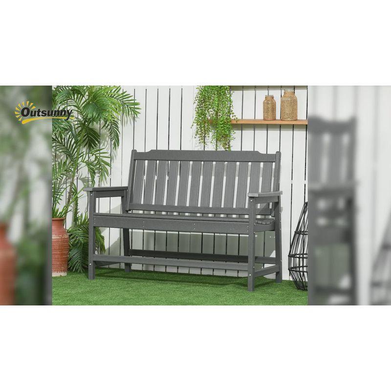 Outsunny Outdoor Bench, 2-Person Park Style Garden Bench with All-Weather HDPE, 704 lbs. Weight Capacity, Slatted Back & Armrests, Dark Gray