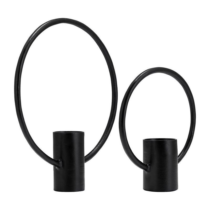 Sagebrook Home Set of 2 Metal Decorative Ring Candle Holders - Contemporary Abstract Black Aluminum Ring