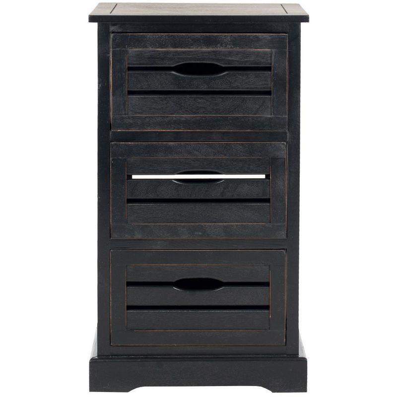 Transitional Samara 3-Drawer Distressed Black Pine Cabinet