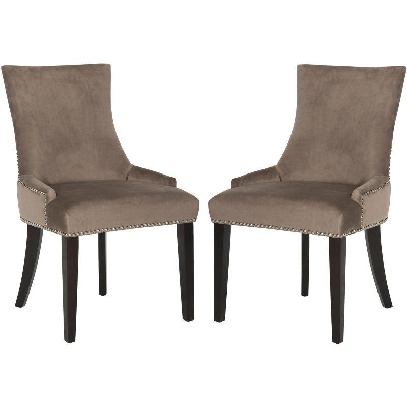 Lester 19"H Dining Chair (Set of 2) with Nickel Nail Heads - Mushroom - Safavieh
