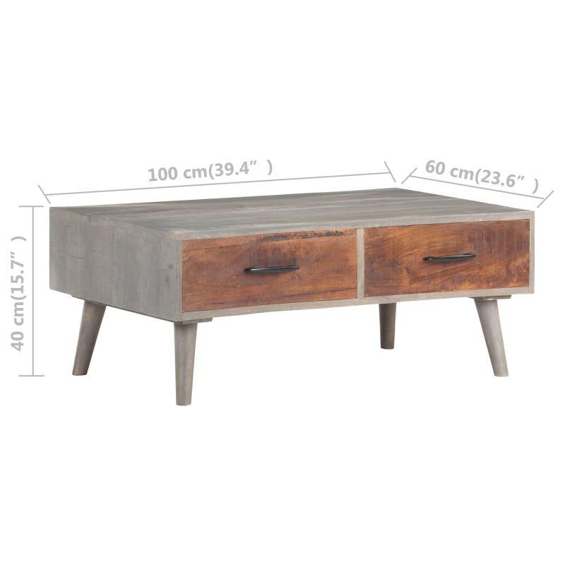 vidaXL Solid Rough Mango Wood Coffee Table with Drawers - Rectangular Couch Table in Gray and Honey Brown Finish - 39.4"x23.6"x15.7"