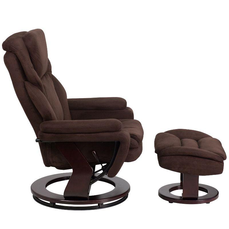 Brown Microfiber Swivel Recliner with Wood Base