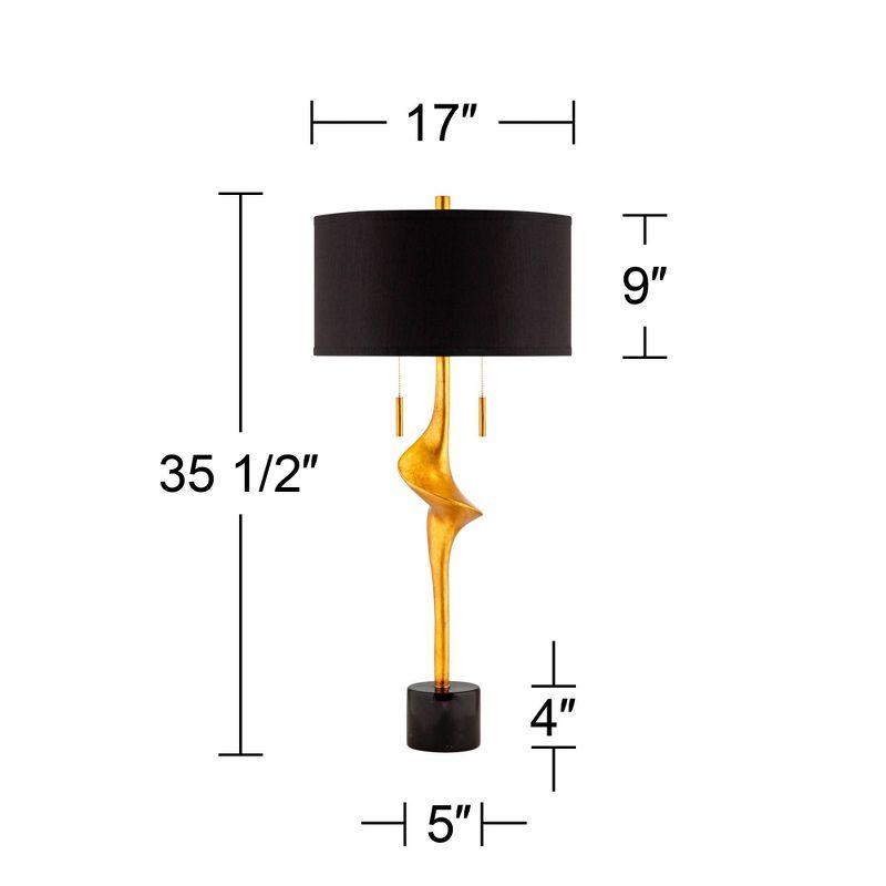 Possini Euro Design Athena Modern Buffet Table Lamp 35 1/2" Tall Sculptural Gold Leaf Black Drum Shade Bedroom Living Room Bedside Nightstand Office