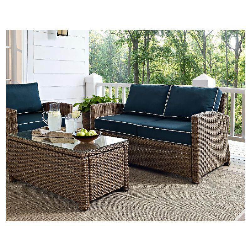 Bradenton Navy and Brown Outdoor Wicker Loveseat