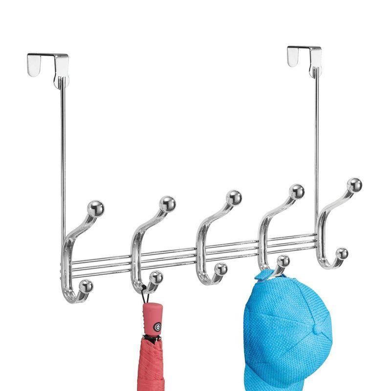 Chrome Finish Metal Over-the-Door Hook Rack with 5 Double Hooks