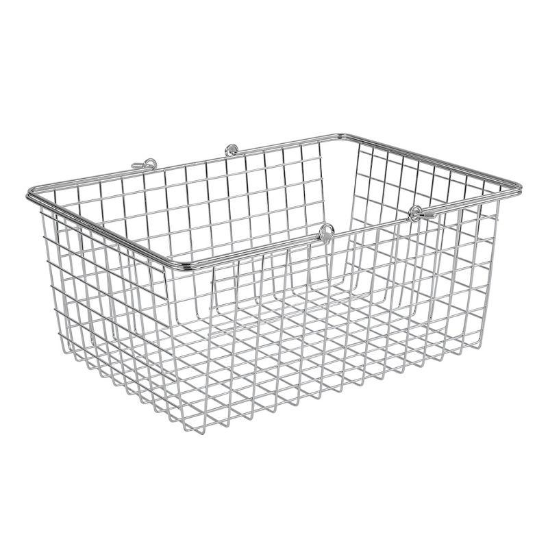 Modern Farmhouse Chrome Wire Storage Basket with Rubberized Handles