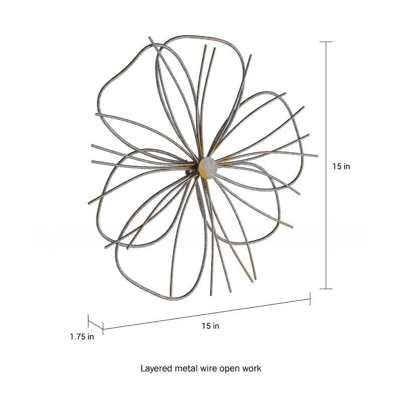 Wall Decor - Metallic Layered Wire Flower Sculpture - Contemporary Hanging Accent for Living Room, Bedroom, or Kitchen by Lavish Home (Silver/Gold)