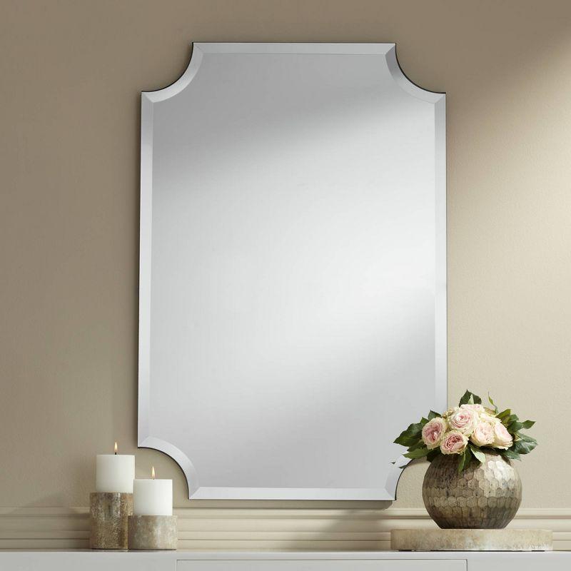 Noble Park Brix Rectangular Cut Corners Vanity Wall Mirror Beveled Edge Frameless 24" Wide for Bathroom Bedroom Living Room Home Office Entryway House