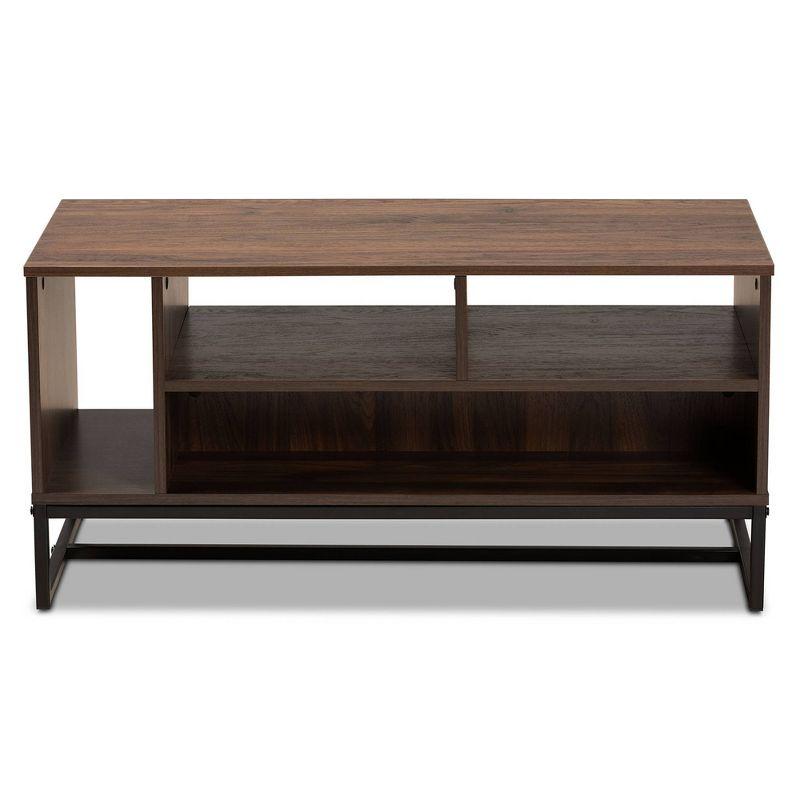 Baxton Studio Flannery Metal Coffee Table Walnut: Modern Geometric Design, Wood & Metal, 5 Shelves, Rectangle Shape