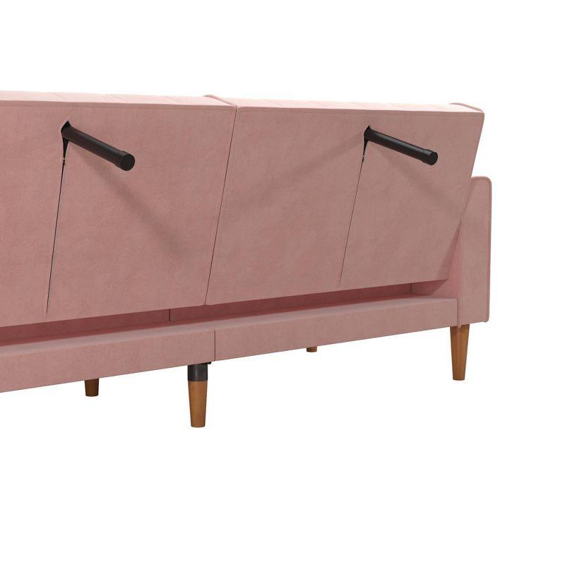 Stella Vintage Pink Velvet Convertible Sofa Bed with Wood Trim