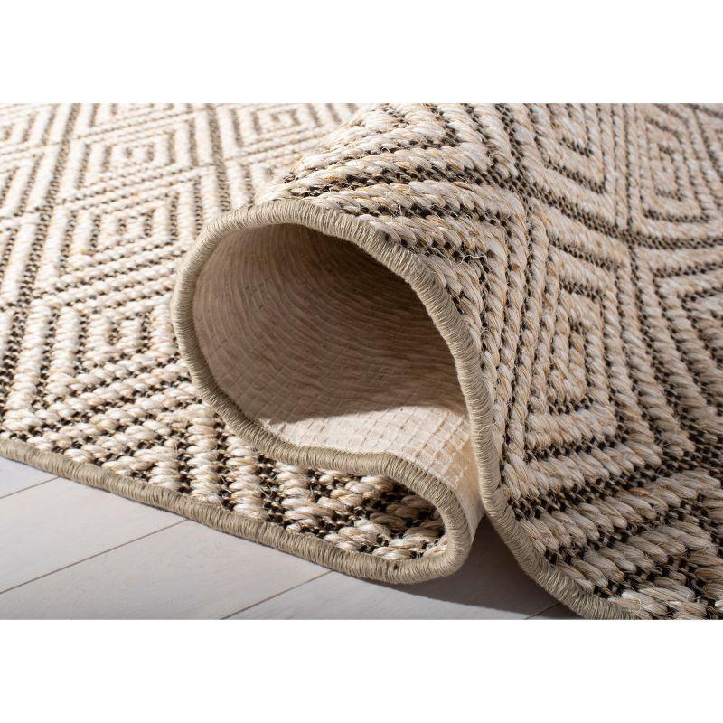 Beige and Brown Geometric Sisal Runner Rug, 2' x 8'