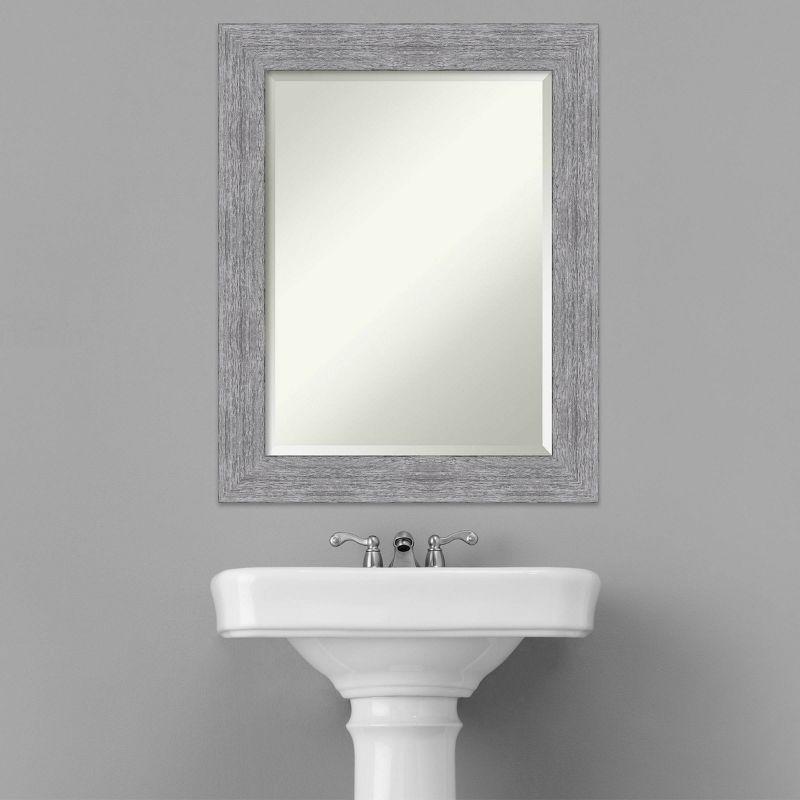23" x 29" Bark Rustic Framed Bathroom Vanity Wall Mirror Gray - Amanti Art: Beveled, Polystyrene Frame, No Assembly Required