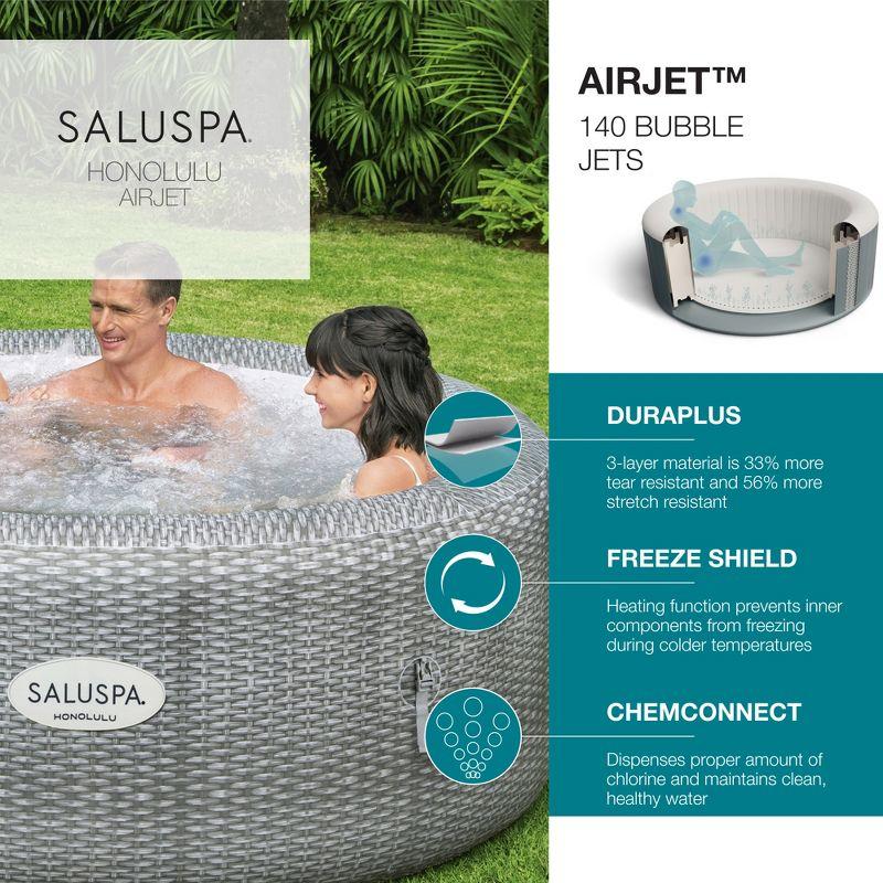 Bestway SaluSpa Honolulu AirJet Inflatable Hot Tub with 140 Soothing Jets with 6 Pack SaluSpa Underwater Non Slip Pool & Spa Seat with Adjustable Legs