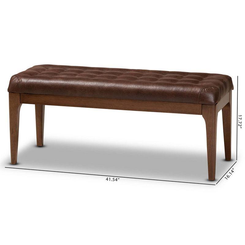 Walsh Faux Leather Upholstered and Wood Ottoman Dark Brown/Walnut Brown - Baxton Studio: Elegant Rectangular Bench, Polyester Upholstery