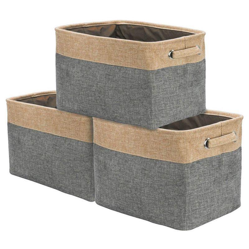 Neutral Cotton and Jute Rectangular Storage Bins with Handles - 3 Pack