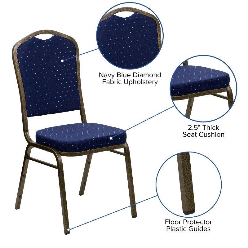 Navy Blue Dot Patterned Fabric Banquet Chair with Gold Vein Frame