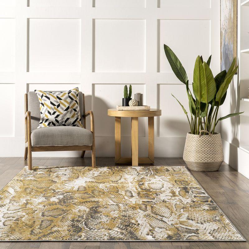 Modern Beige 8' x 10' Synthetic Snake Pattern Area Rug