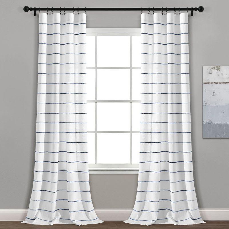 Navy and White Ombre Stripe Cotton Window Curtain Panels