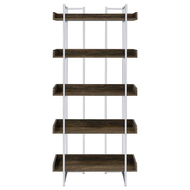 Contemporary Walnut and Chrome 5-Shelf Bookcase