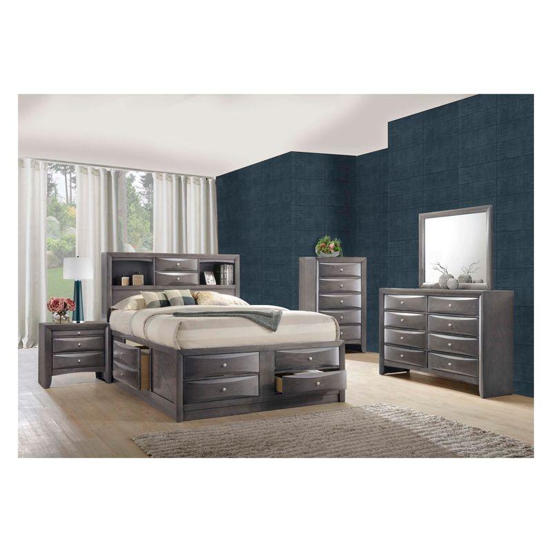 Gray Transitional Queen Bookcase Bed with Ample Storage