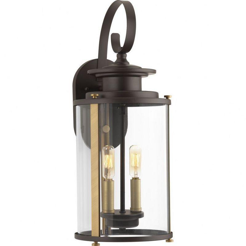 Progress Lighting Squire 2-Light Medium Wall Lantern, Antique Bronze, Clear Glass Shade