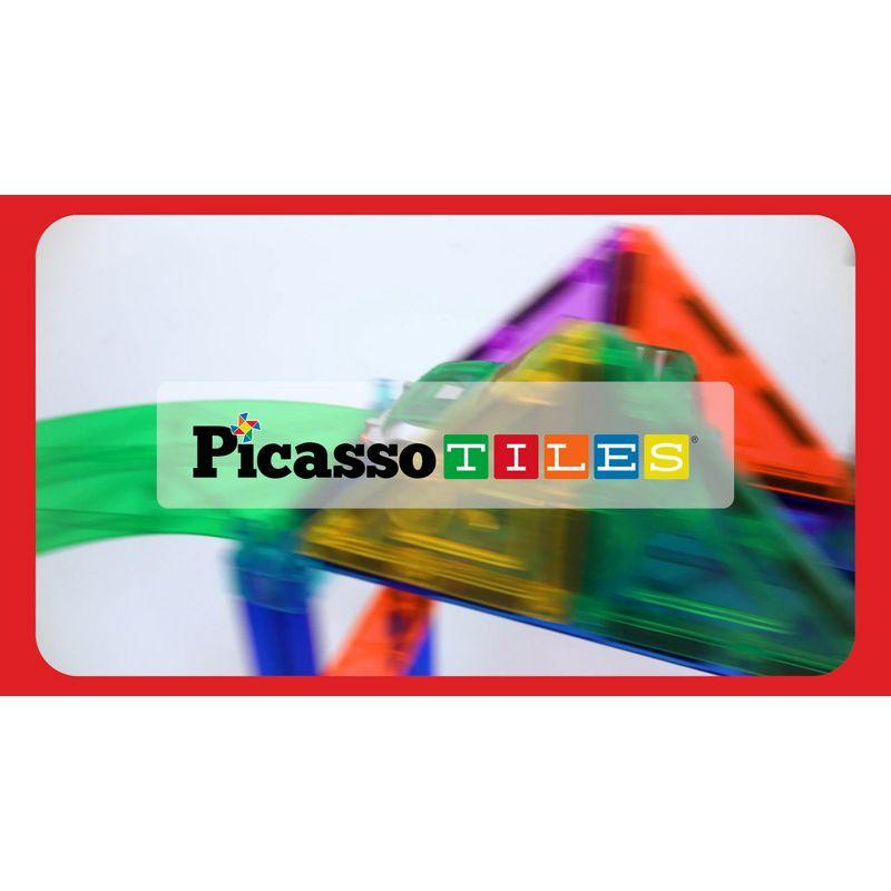 PICASSO-TILES Race Track Magnetic Tiles for Kids, 128PCS with 3 Racing Cars, Construction STEM Building Blocks Educational Toy