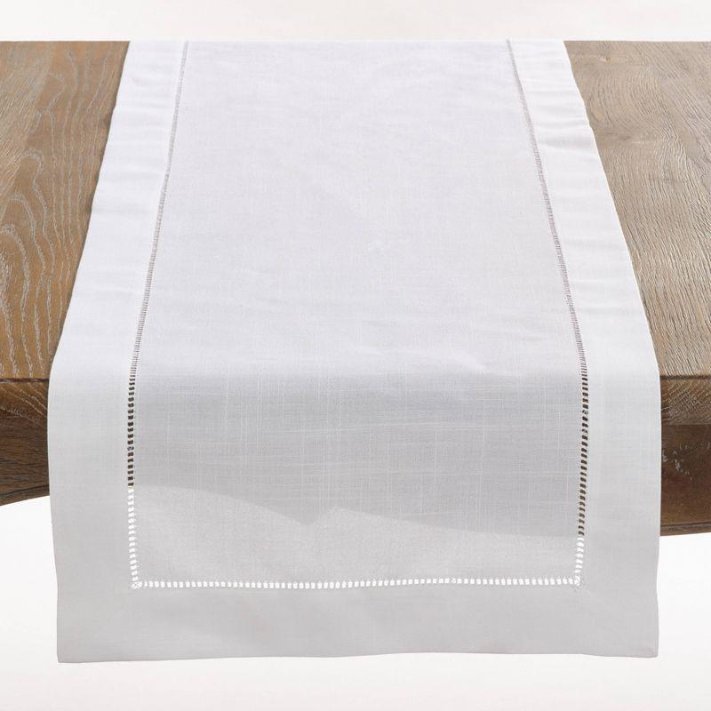 16"x120" Hemstitch Design Table Runner White - Saro Lifestyle