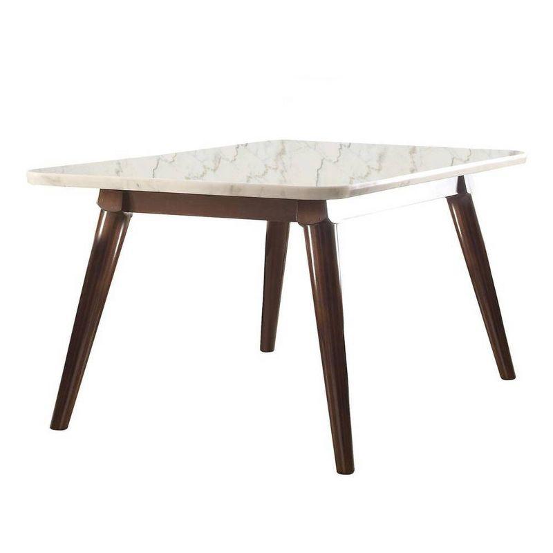 Acme Furniture 64" Gasha Dining Table White Marble/Walnut: Elegant Rectangular Kitchen Table for 6, Wood Base