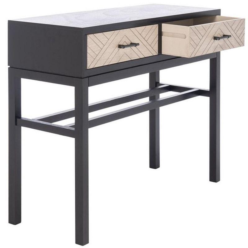 Modern Black and Greige Chevron Console Table with Storage