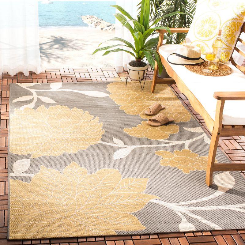 Gray Floral Low Pile Synthetic Outdoor Area Rug