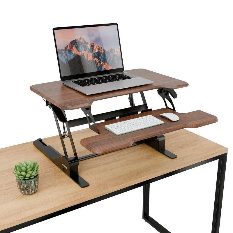 Mount-It! Compact Standing Desk Converter with 30" Desktop, Dark Walnut Woodgrain