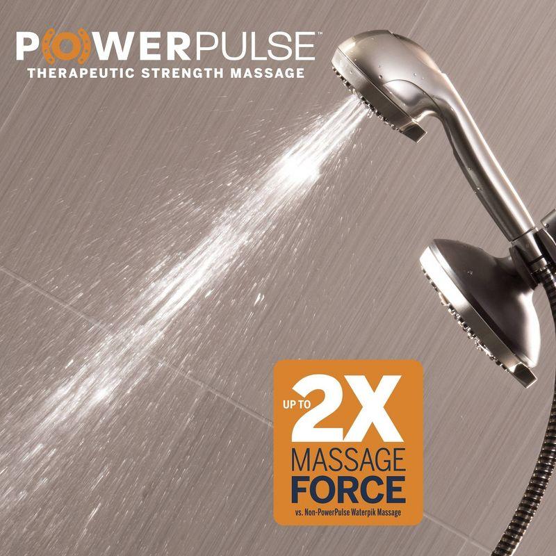 6+6 Power Pulse Dual Shower Head Brushed Nickel - Waterpik: EPA WaterSense, 12 Spray Options, Handheld Combo