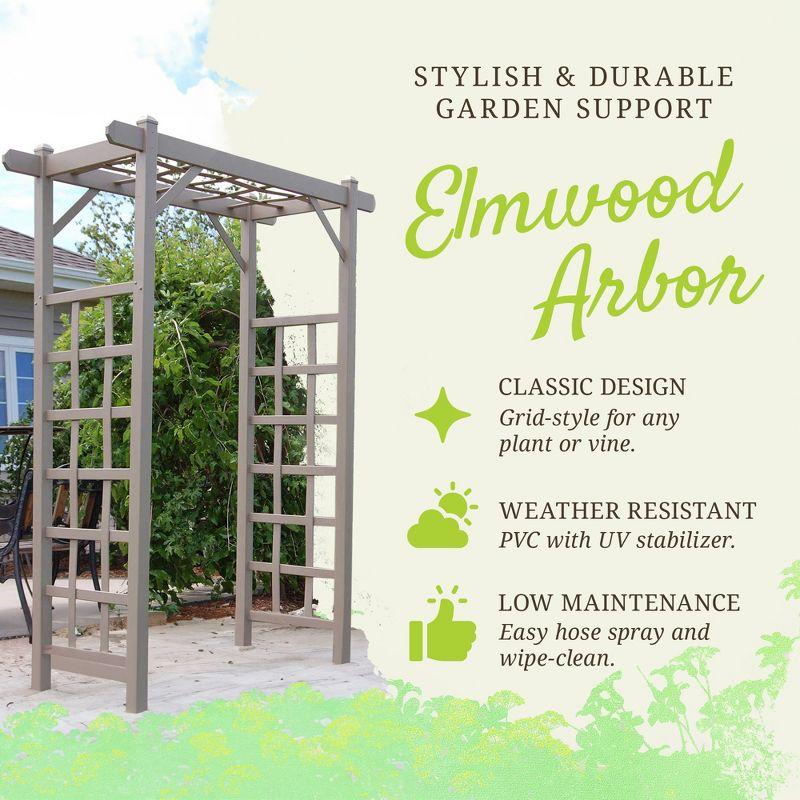 Dura-Trel Elmwood Arbor, 57 by 84 Inch PVC Patio Garden Arch, Outdoor Lattice Frame Decoration or Trellis for Climbing Plants, Mocha