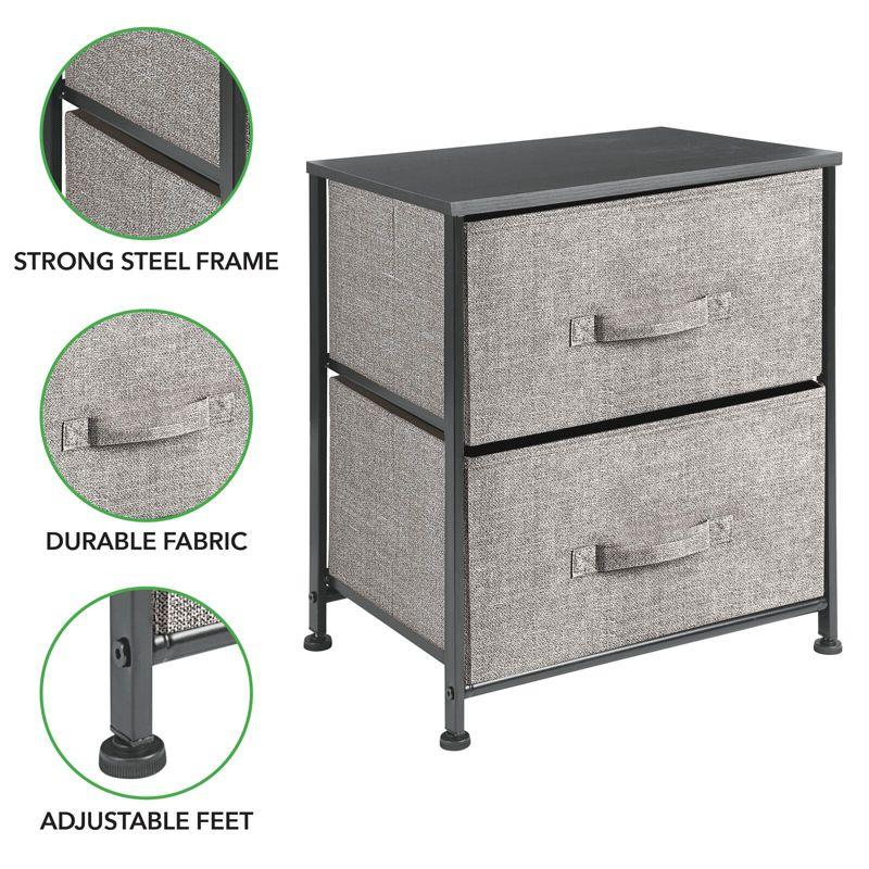 Graphite Gray Fabric 2-Drawer Compact Nightstand with Wood Top