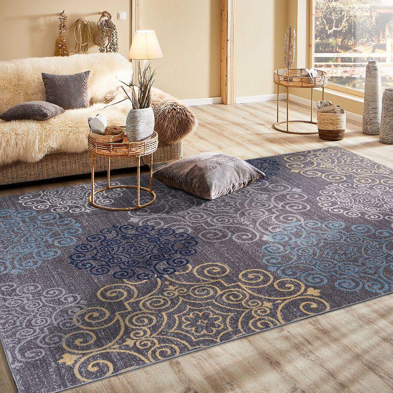 World Rug Gallery Modern Floral Swirl Design Non-Slip (Non-skid) Area Rug