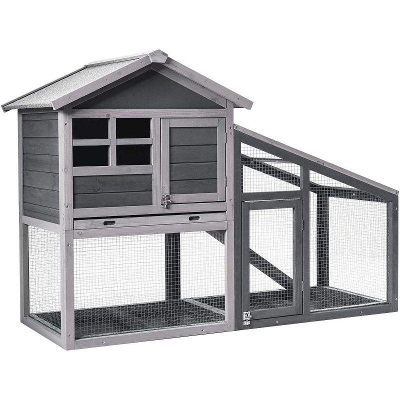 Tangkula Rabbit Hutch Indoor Outdoor Wooden Chicken Coop Bunny Hutch with Run Ventilation Door Removable Tray Ramp Sunlight Panel