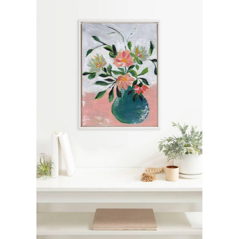 18"x24" Sylvie Beaded Wild Blooms Framed Canvas by Nikita Jariwala White - Kate & Laurel All Things Decor: Modern Botanical Digital Art
