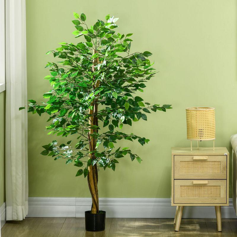 HOMCOM 5' Artificial Ficus Tree, Potted Indoor Fake Plant for Home Office Living Room Décor