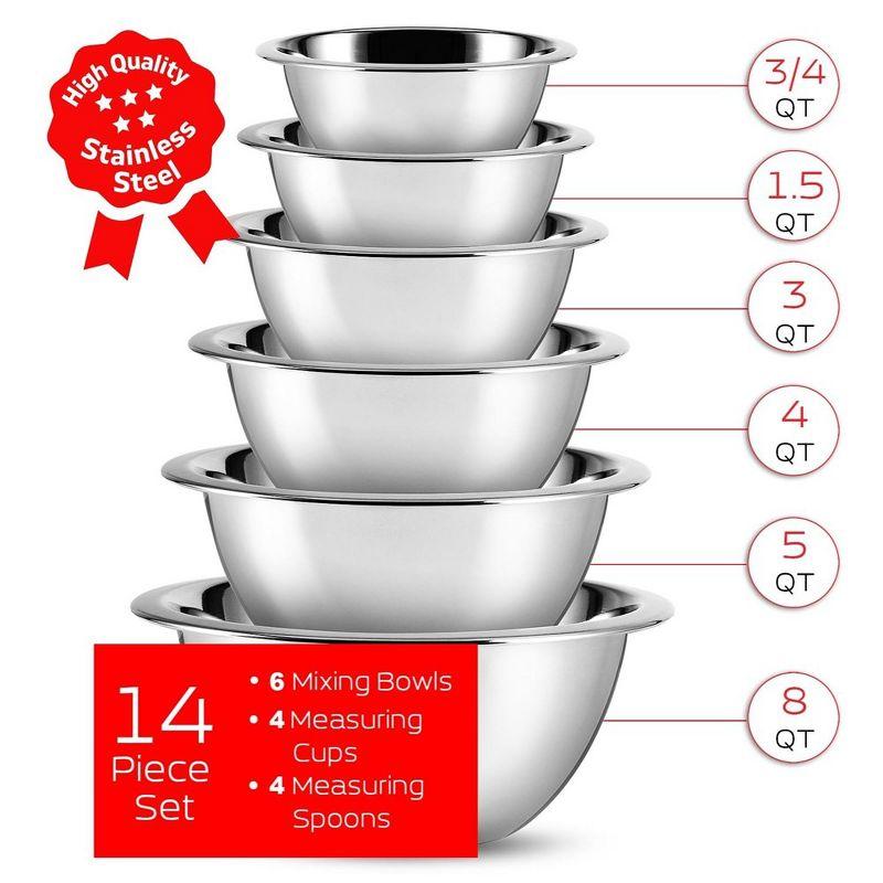 JoyTable Stainless Steel 14-Piece Mixing Bowl Set with Measuring Cups